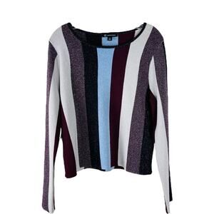 INC blue purple striped sparkle metallic sweater XL